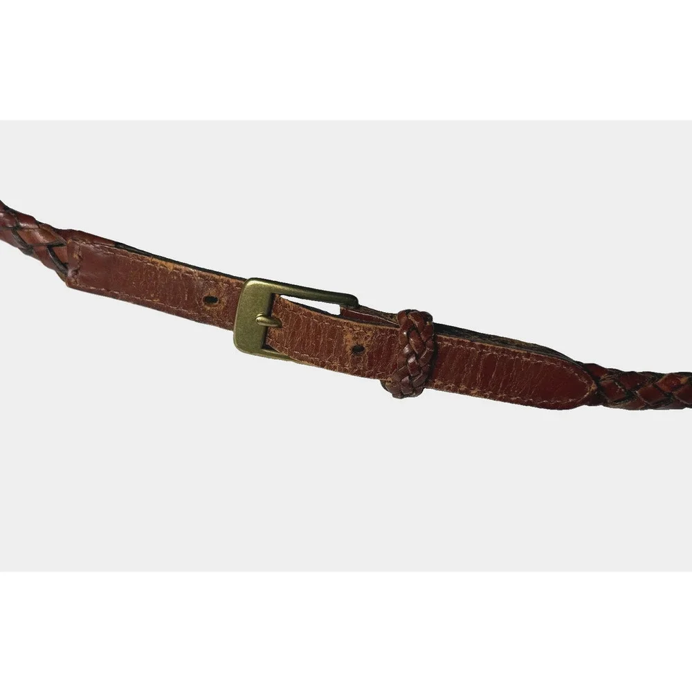 Vintage Fossil Leather Braided Belt Womens Size Large Brown Skinny 90s Rope